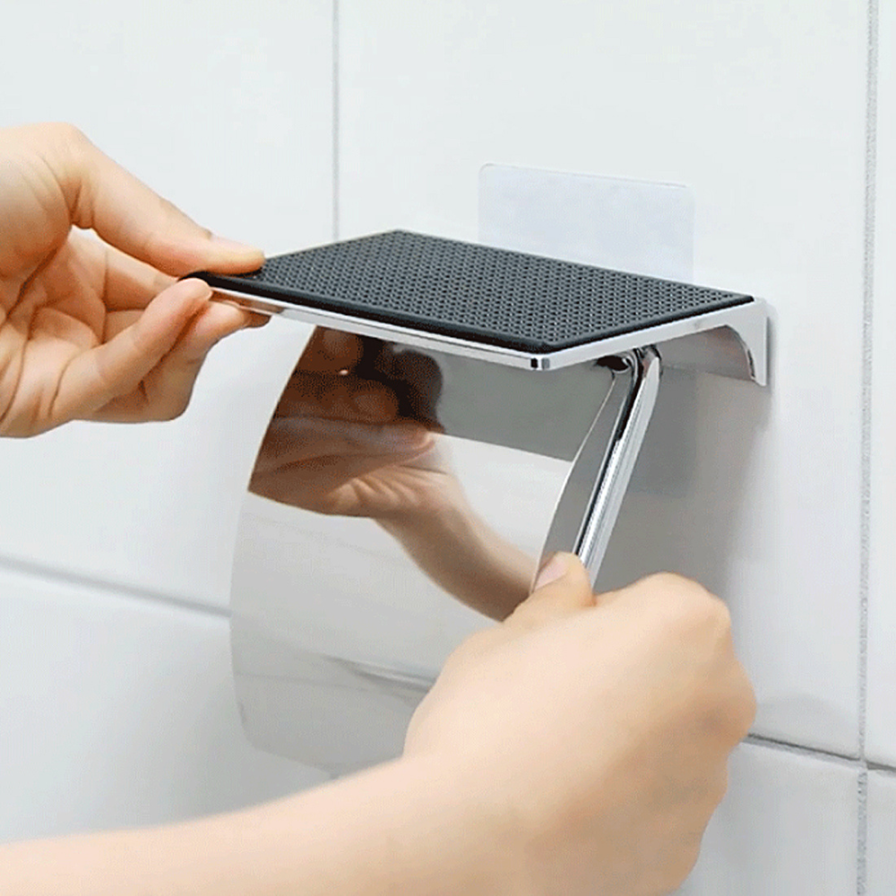 Toilet Paper Holder with Non-Slip Adhesive Shelf