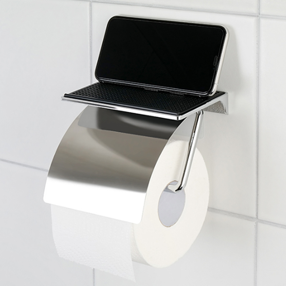 Toilet Paper Holder with Non-Slip Adhesive Shelf