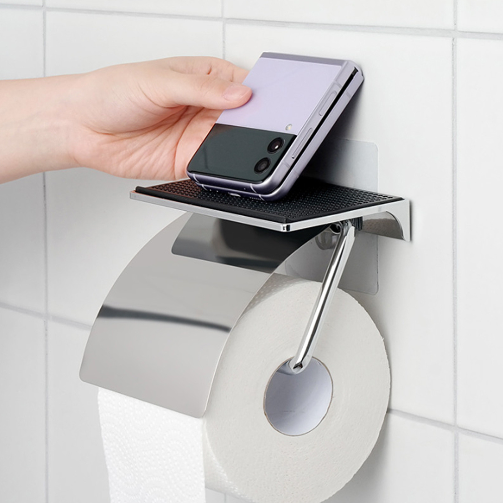 Toilet Paper Holder with Non-Slip Adhesive Shelf