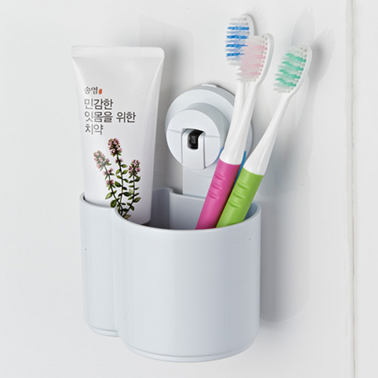 Double Vacuum Suction Toothbrush & Toothpaste Multi Functional Holder